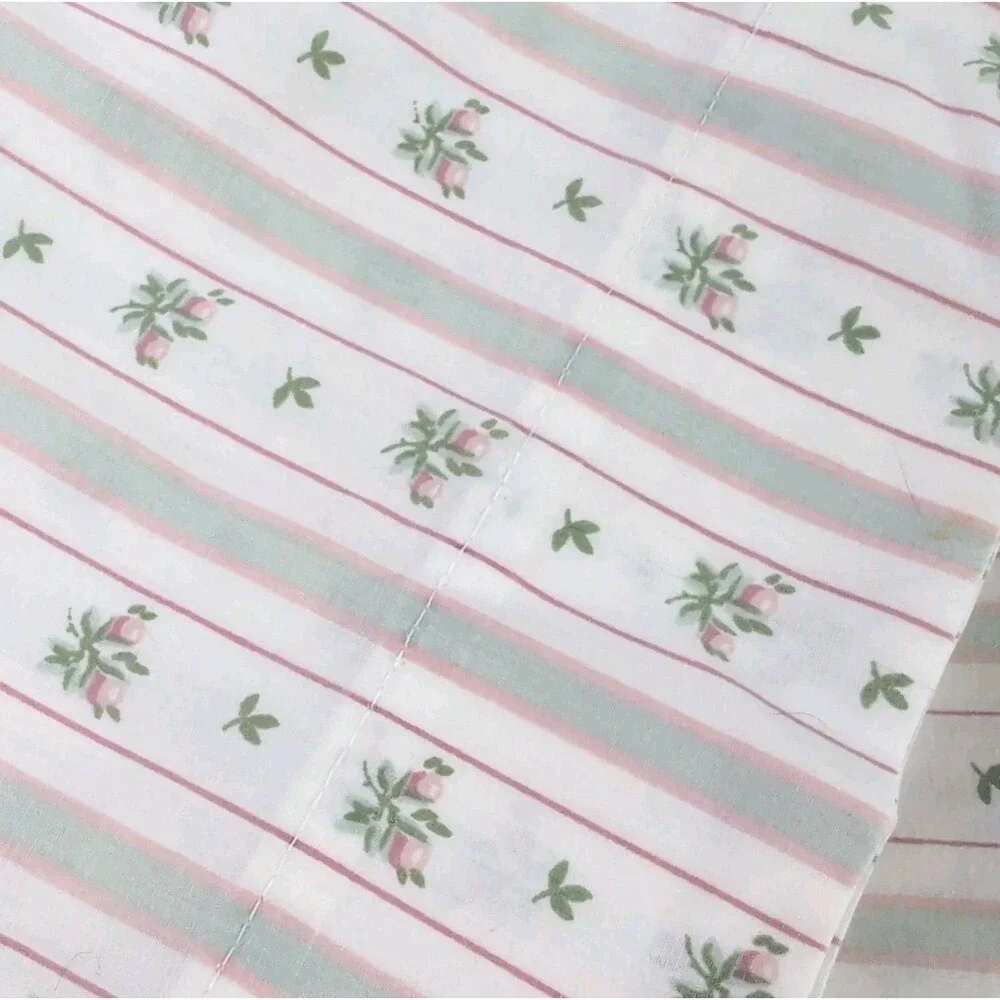 Vintage Lady Pepperell Queen Sheet Set Sweet Lizzie Ditsy Floral Stripe Cottage